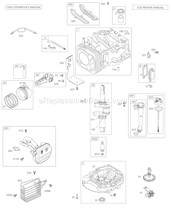 Page C Diagram and Parts List for AA0101-0001  Briggs and Stratton Engine